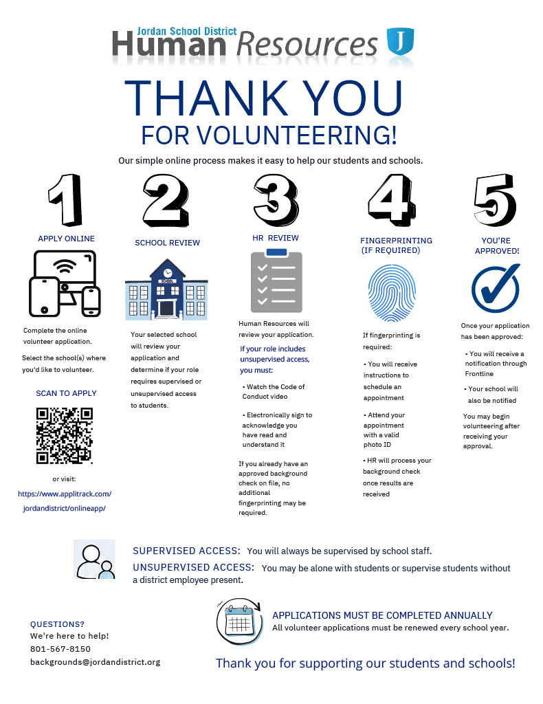 The text explains the process for a parent to volunteer at the school.